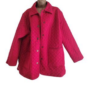 Denim & Co Reversible Quilted Jacket With Floral Print & Solid Red Design Button